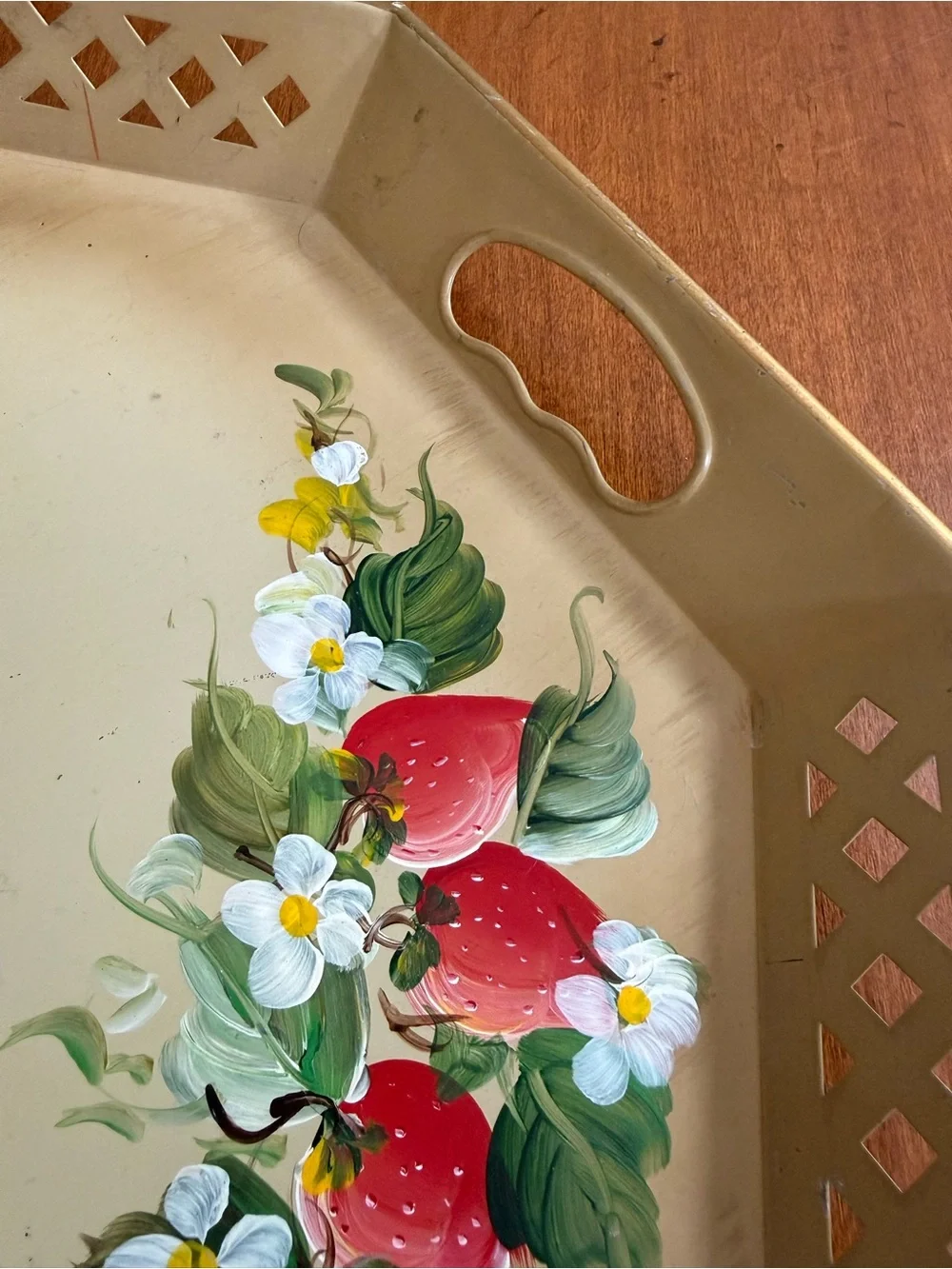 Vintage Nashco Tolware Metal Hand Painted Serving Tray with Strawberry Motif